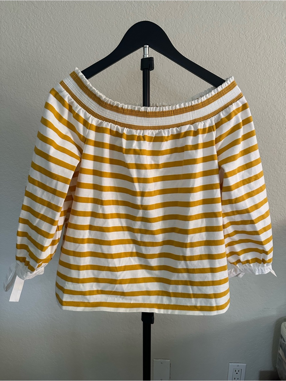 J. Crew Off-Shoulder Striped Tunic - White & Mustard Size Medium